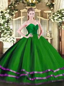 Green Ball Gowns Ruffled Layers Quinceanera Dresses Zipper Tulle Sleeveless Floor Length