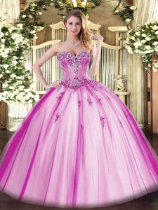Ideal Ball Gowns Sweet 16 Quinceanera Dress Fuchsia Sweetheart Tulle Sleeveless Floor Length Lace Up