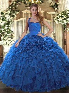 Pretty Blue Sleeveless Ruffles Floor Length Quinceanera Gowns