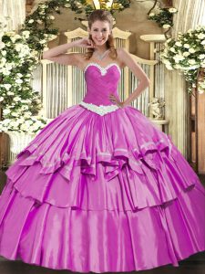 Fantastic Lilac Sweetheart Neckline Appliques and Ruffled Layers Quinceanera Dresses Sleeveless Lace Up