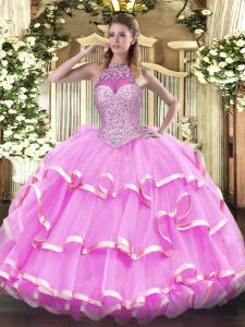 Low Price Floor Length Ball Gowns Sleeveless Rose Pink Sweet 16 Dresses Lace Up