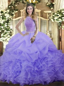 Customized Floor Length Ball Gowns Sleeveless Lavender 15th Birthday Dress Lace Up