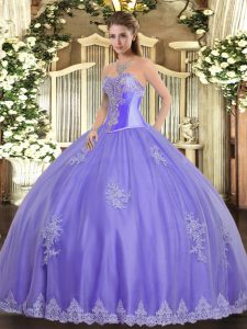 Graceful Tulle Sweetheart Sleeveless Lace Up Beading and Appliques Sweet 16 Dress in Lavender
