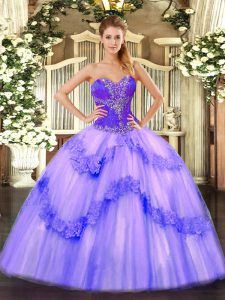 Simple Ball Gowns Ball Gown Prom Dress Lavender Sweetheart Tulle Sleeveless Floor Length Lace Up