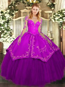 Floor Length Ball Gowns Long Sleeves Purple Vestidos de Quinceanera Lace Up