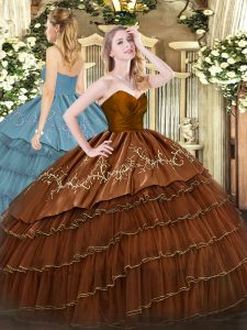 Gorgeous Brown Organza and Taffeta Zipper Sweet 16 Dresses Sleeveless Floor Length Embroidery and Ruffled Layers