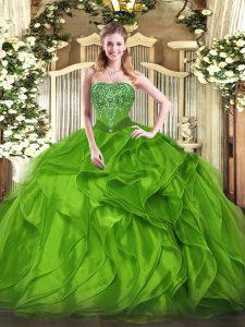 Best Ball Gowns Beading and Ruffles Quinceanera Dresses Lace Up Organza Sleeveless Floor Length