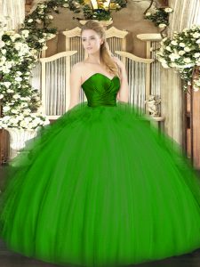 Custom Design Green Zipper Sweet 16 Quinceanera Dress Ruffles Sleeveless Floor Length