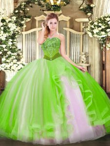 Hot Sale Tulle Strapless Sleeveless Lace Up Beading and Ruffles Ball Gown Prom Dress in