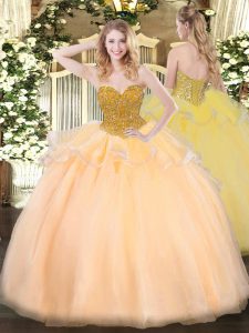 Charming Ball Gowns 15th Birthday Dress Orange Red Sweetheart Organza Sleeveless Floor Length Lace Up