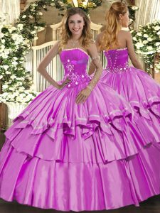 Colorful Strapless Sleeveless Organza and Taffeta Quinceanera Dresses Beading and Ruffled Layers Lace Up