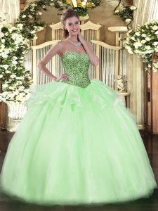 Ball Gowns 15 Quinceanera Dress Apple Green Sweetheart Tulle Sleeveless Floor Length Lace Up