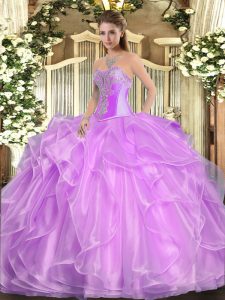 Custom Fit Sweetheart Sleeveless Organza Quince Ball Gowns Beading and Ruffles Lace Up