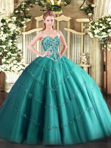 Gorgeous Tulle Sleeveless Floor Length Sweet 16 Dress and Beading and Appliques