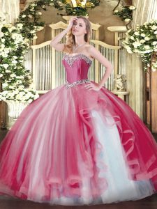Floor Length Coral Red Vestidos de Quinceanera Sweetheart Sleeveless Lace Up