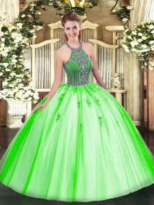 Edgy Ball Gowns Quinceanera Gowns Halter Top Tulle Sleeveless Floor Length Lace Up