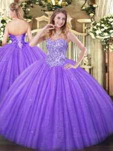 Cheap Floor Length Lavender Sweet 16 Dresses Tulle and Sequined Sleeveless Appliques