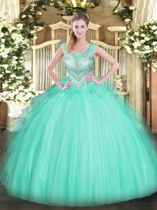 Beauteous Scoop Sleeveless Tulle Quinceanera Dress Beading Lace Up
