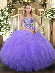 Romantic Ball Gowns Vestidos de Quinceanera Lilac Sweetheart Tulle Sleeveless Floor Length Lace Up