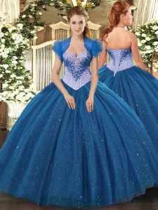 Sweetheart Sleeveless Tulle Vestidos de Quinceanera Beading and Sequins Lace Up