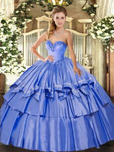 Blue Quinceanera Gowns Military Ball and Sweet 16 and Quinceanera with Beading and Ruffled Layers Sweetheart Sleeveless Lace Up