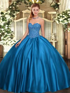 Attractive Floor Length Blue Quinceanera Gown Sweetheart Sleeveless Lace Up