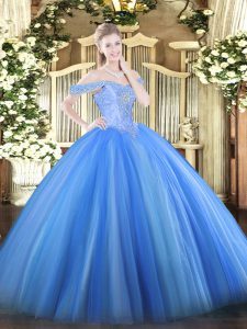 Sexy Off The Shoulder Sleeveless Lace Up Vestidos de Quinceanera Baby Blue Tulle