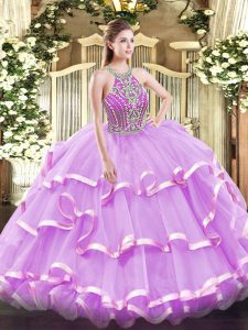 Custom Design Floor Length Ball Gowns Sleeveless Lilac 15th Birthday Dress Lace Up