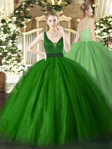 Flirting Green Zipper Sweet 16 Dresses Beading Sleeveless Floor Length