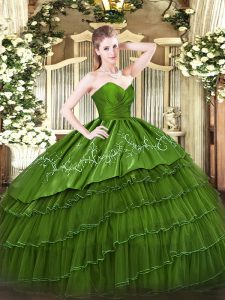 Fashion Green Sleeveless Embroidery and Ruffled Layers Floor Length Sweet 16 Dresses