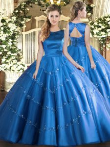 Sleeveless Lace Up Floor Length Appliques Sweet 16 Dresses
