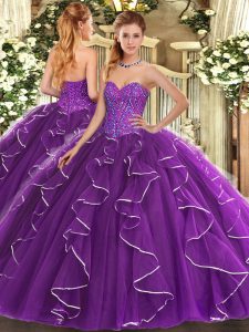 Sweetheart Sleeveless Lace Up Quinceanera Gowns Purple Tulle
