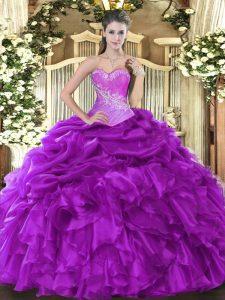 Sweetheart Sleeveless Lace Up Quinceanera Gown Eggplant Purple Organza