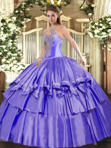Lavender Ball Gowns Organza and Taffeta Sweetheart Sleeveless Beading and Ruffled Layers Floor Length Lace Up Quinceanera Dresses
