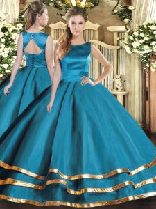 Wonderful Scoop Sleeveless Lace Up Sweet 16 Dress Teal Tulle