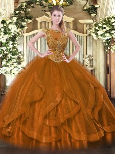 Sexy Brown Sleeveless Tulle Zipper Quinceanera Dress for Sweet 16 and Quinceanera