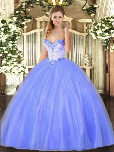 Blue Lace Up Quinceanera Gowns Beading Sleeveless Floor Length
