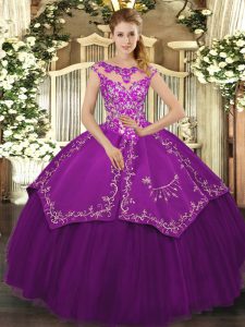 Floor Length Ball Gowns Cap Sleeves Eggplant Purple 15th Birthday Dress Lace Up