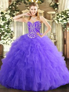 Sweet Lavender Sweetheart Neckline Beading and Ruffles Quinceanera Dresses Sleeveless Lace Up