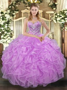 Best Selling Sweetheart Sleeveless Lace Up Quinceanera Gowns Lilac Tulle