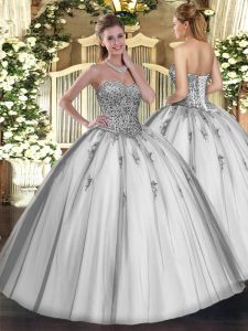 Floor Length Ball Gowns Sleeveless Grey Quinceanera Gowns Lace Up