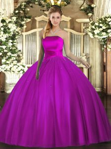 Fuchsia Strapless Neckline Ruching Quinceanera Gown Sleeveless Lace Up