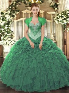 Flare Sleeveless Beading and Ruffles Lace Up Vestidos de Quinceanera