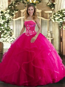 Cheap Floor Length Ball Gowns Sleeveless Hot Pink Sweet 16 Dresses Lace Up
