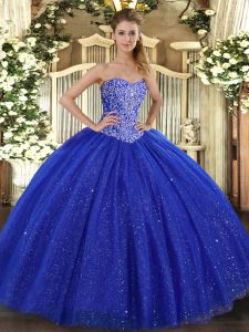 Amazing Royal Blue Quinceanera Gowns Military Ball and Sweet 16 and Quinceanera with Beading Sweetheart Sleeveless Lace Up