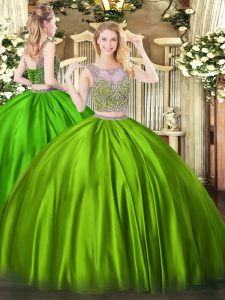 Vestidos de Quinceanera Military Ball and Sweet 16 and Quinceanera with Beading Scoop Sleeveless Lace Up