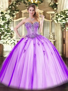 Stylish Beading and Appliques 15 Quinceanera Dress Lavender Lace Up Sleeveless Floor Length