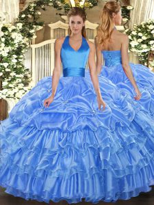 Baby Blue Ball Gowns Ruffled Layers and Pick Ups Sweet 16 Quinceanera Dress Lace Up Organza Sleeveless Floor Length