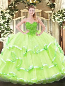 Exceptional Yellow Green Organza Lace Up Sweetheart Sleeveless Floor Length Quinceanera Dresses Lace