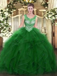 Excellent Floor Length Ball Gowns Sleeveless Green Ball Gown Prom Dress Lace Up
